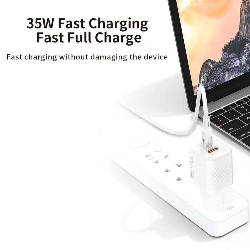 RECCI RC83ECC 35W GaN Fast Charger USB A + Type C Dual Port EU Plug Wall Charger with 1.5m Type C to Type C Cable