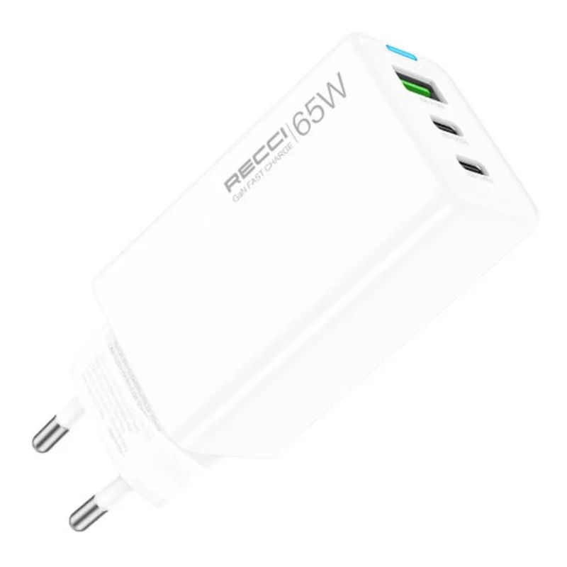 RECCI RC109E 65W GaN Charger 2 Type C + 1 USB Fast Charging Power Adapter, EU Plug