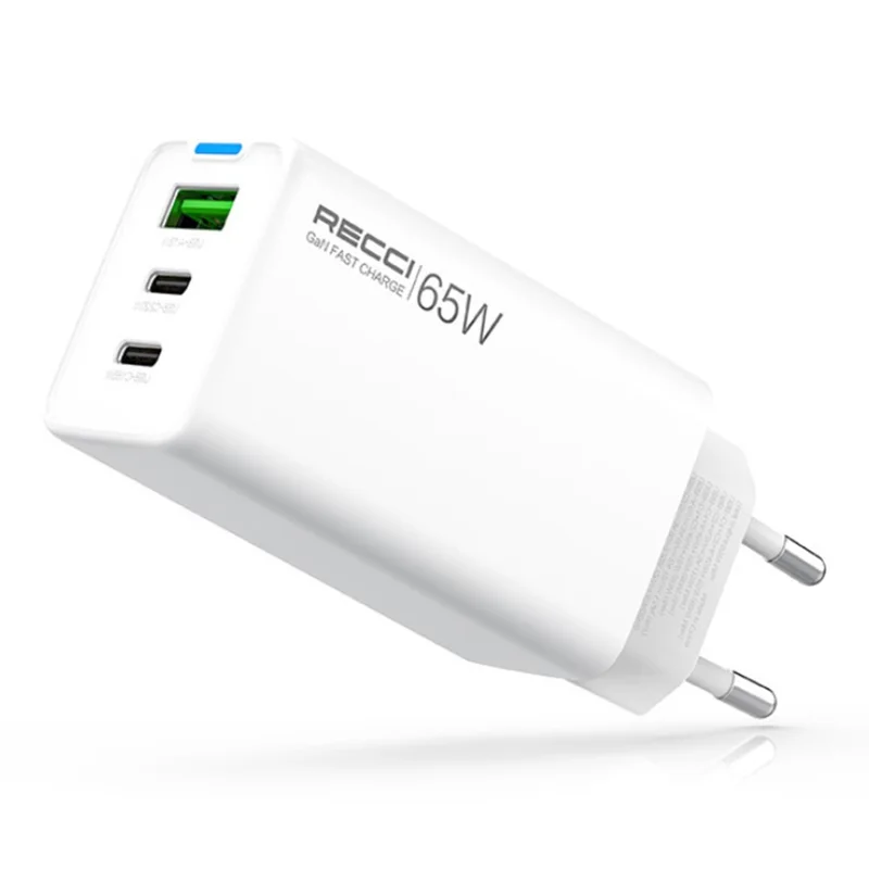 RECCI RC109E 65W GaN Charger 2 Type C + 1 USB Fast Charging Power Adapter, EU Plug