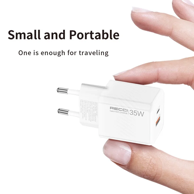 RECCI RC83E 35W GaN Charger USB A + Type C Dual Port Fast Charging Adapter for Smartphones Tablets, EU Plug