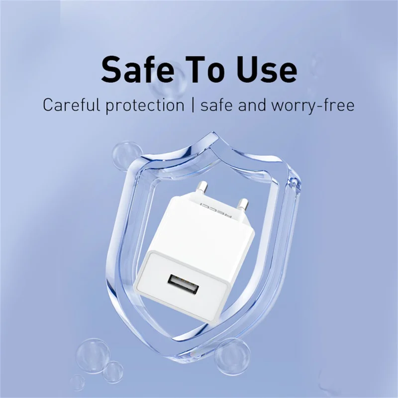 RECCI RC85EC EU Plug Power Adapter Portable 5V 2A USB Fast Charger with 1m USB to Type C Cable