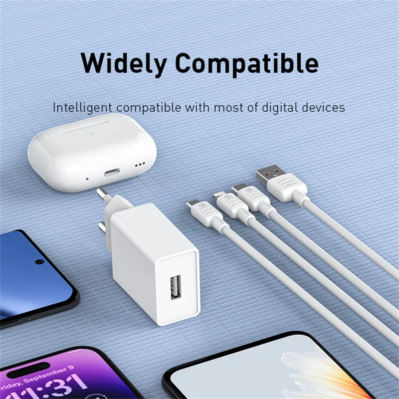 RECCI RC85EC EU Plug Power Adapter Portable 5V 2A USB Fast Charger with 1m USB to Type C Cable