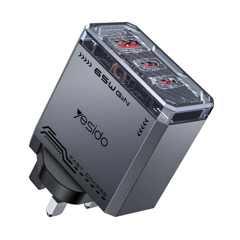 YESIDO YC147 65W GaN Charger Fast Charging Power Adapter with Multiple Ports Mechanical Design for Phones / Tablets - UK Plug