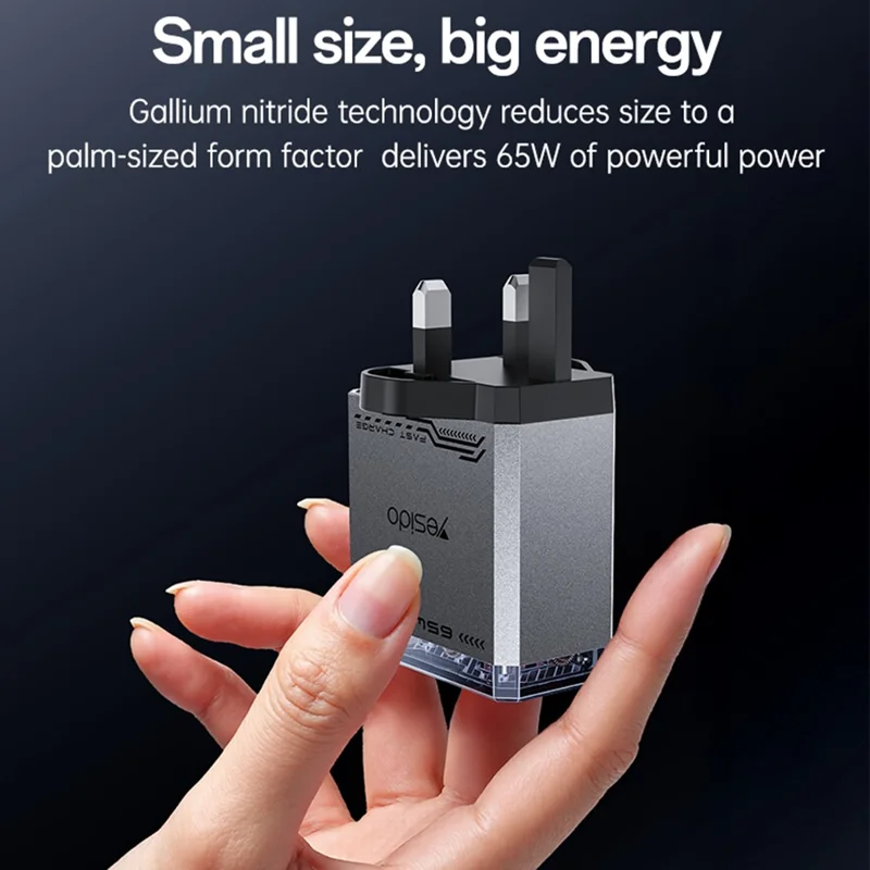 YESIDO YC147 65W GaN Charger Fast Charging Power Adapter with Multiple Ports Mechanical Design for Phones / Tablets - UK Plug