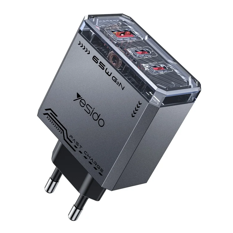 YESIDO YC101 65W GaN Charger USB A + 2 USB C Transparent Mech Fast Charging Adapter