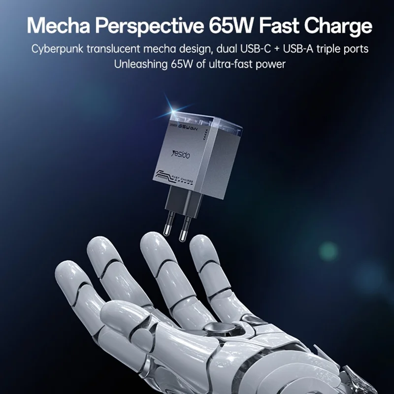 YESIDO YC101 65W GaN Charger USB A + 2 USB C Transparent Mech Fast Charging Adapter