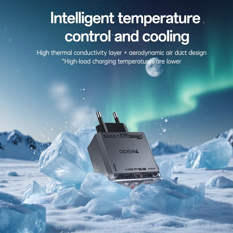 YESIDO YC101 65W GaN Charger USB A + 2 USB C Transparent Mech Fast Charging Adapter