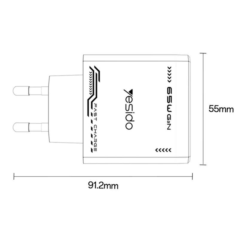 YESIDO YC101 65W GaN Charger USB A + 2 USB C Transparent Mech Fast Charging Adapter