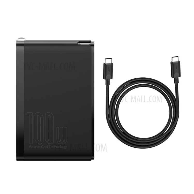 BASEUS GaN2 Pro 2 Type-C+2 USB Ports Quick Charger 100W with Type-C Charging Cable (CN Standard Plug) - Black