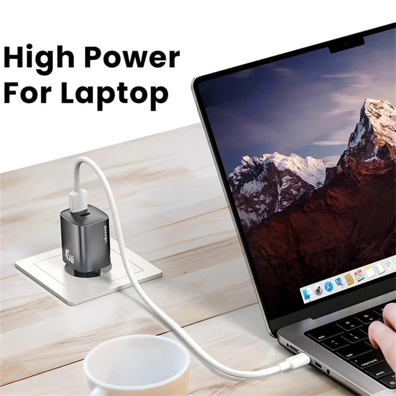 USAMS CC290 45W GaN Dual Port Fast Charger USB-A + USB-C Charger Adapter Quick Charging, EU Plug - Black