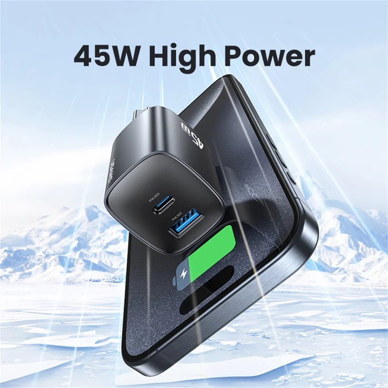 USAMS CC290 45W GaN Dual Port Fast Charger USB-A + USB-C Charger Adapter Quick Charging, EU Plug - Black