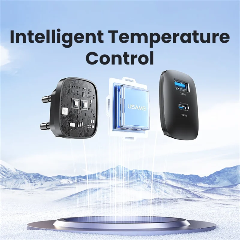 USAMS CC290 45W GaN Dual Port Fast Charger USB-A + USB-C Charger Adapter Quick Charging, EU Plug - Black