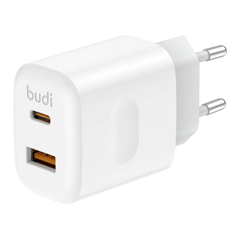 BUDI AC306EW 20W Travel Charger USB-C PD + QC3.0 Dual Port Fast Charging Wall Charger, EU Plug