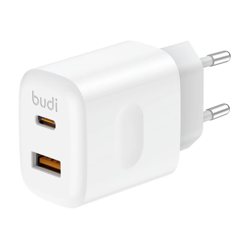 BUDI AC306ETTW 30W Travel Charger USB-A + Type-C Ports Power Adapter Set with 1.2m 65W USB-C Cable, EU Plug