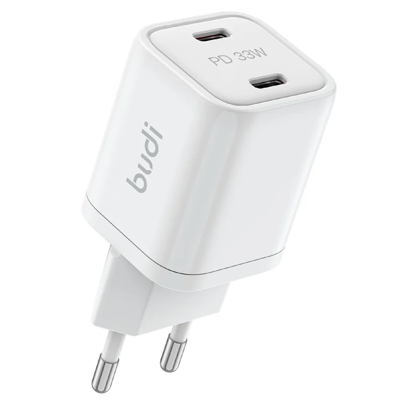 BUDI AC016RETTW 33W Dual USB-C Mini GaN Wall Charger Travel Set with 1.2M 65W USB-C Cable, EU Plug