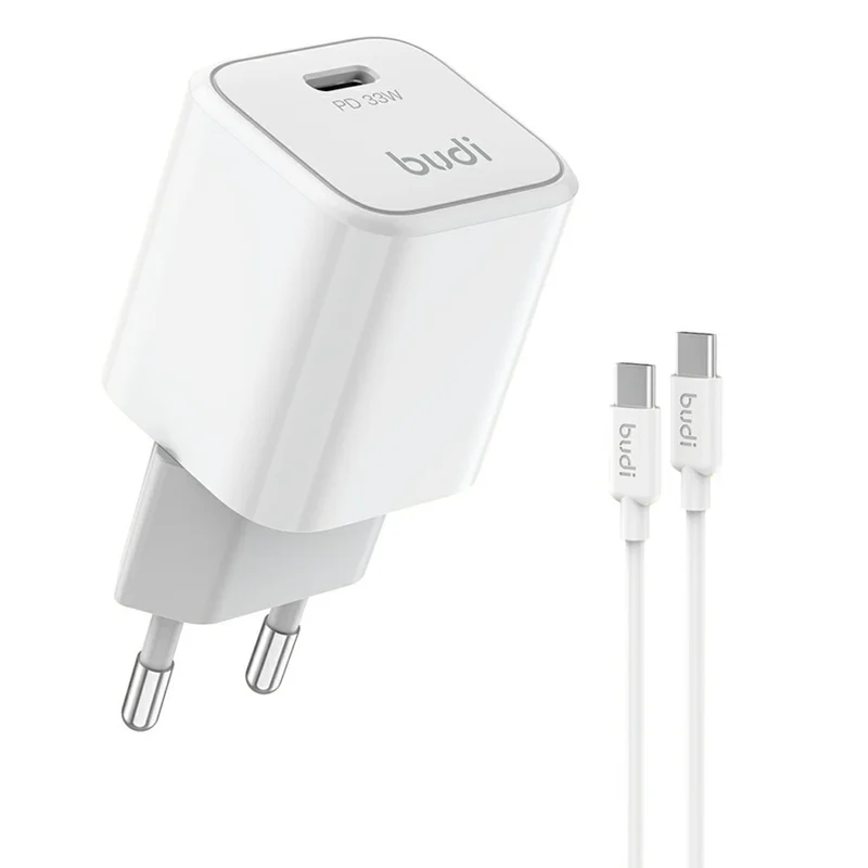 BUDI AC019ETTW 33W zestaw ładowarki podróżnej z kablem danych 1,2 m 65 W, pojedynczy port USB-C, szybkie ładowanie, adapter zasilający