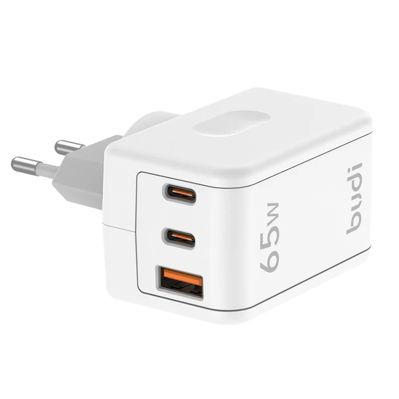 Ładowarka podróżna BUDI AC352EW 65 W, USB-A + 2 gniazda typu C, zasilacz sieciowy z obracalnym wtykiem do laptopa/urządzeń wielu, wtyk typu EU