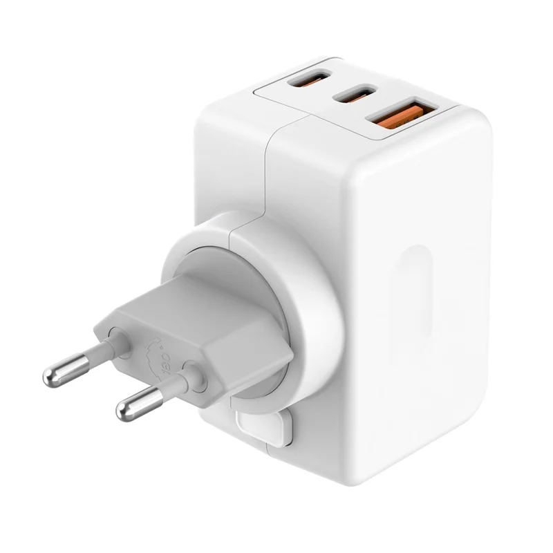 Ładowarka podróżna BUDI AC352EW 65 W, USB-A + 2 gniazda typu C, zasilacz sieciowy z obracalnym wtykiem do laptopa/urządzeń wielu, wtyk typu EU