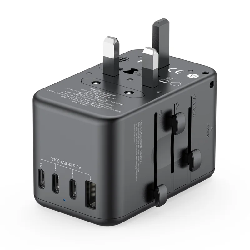 BUDI AC355B65 65W GaN Global Travel Charger 4 Type-C + USB-A Multi-Port Fast Charging Wall Charger Adapter