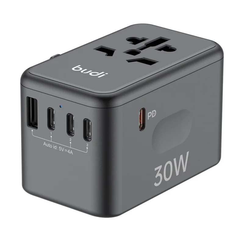 BUDI AC355B30 30W Global Travel Charger 4 Type-C + USB-A Multi-Port Fast Charging Charger Adapter