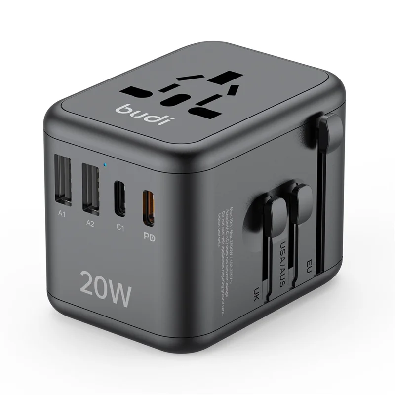 Carregador Global BUDI AC358B20 20W Adaptador de Energia de Carregamento Rápido com 2 Portas USB-C + 2 Portas USB-A