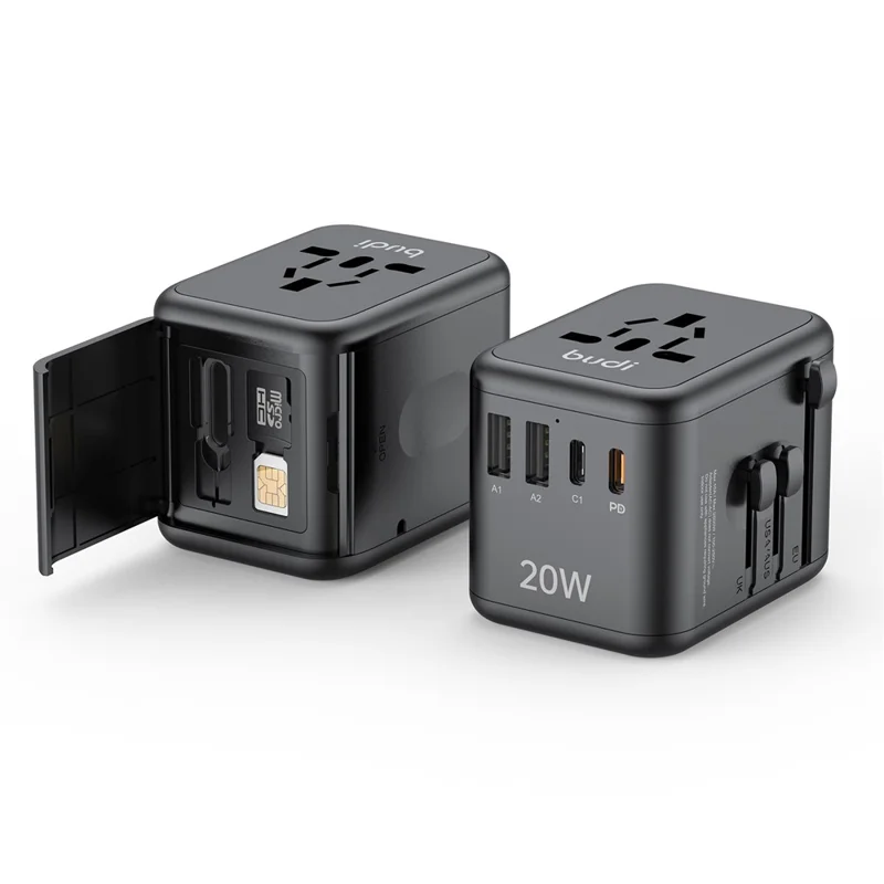 Carregador Global BUDI AC358B20 20W Adaptador de Energia de Carregamento Rápido com 2 Portas USB-C + 2 Portas USB-A