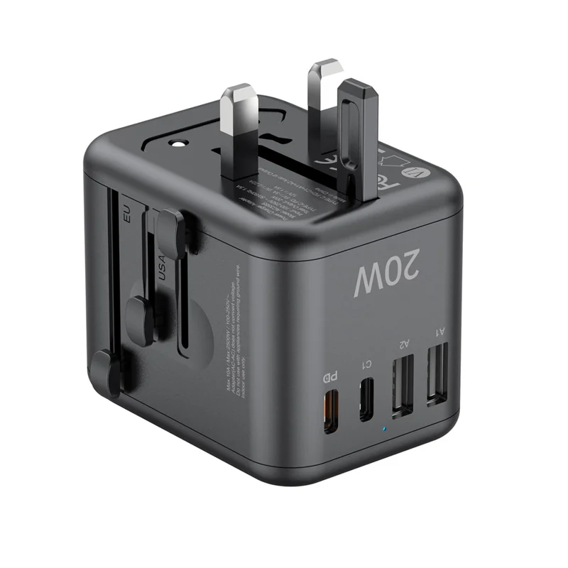 Carregador Global BUDI AC358B20 20W Adaptador de Energia de Carregamento Rápido com 2 Portas USB-C + 2 Portas USB-A