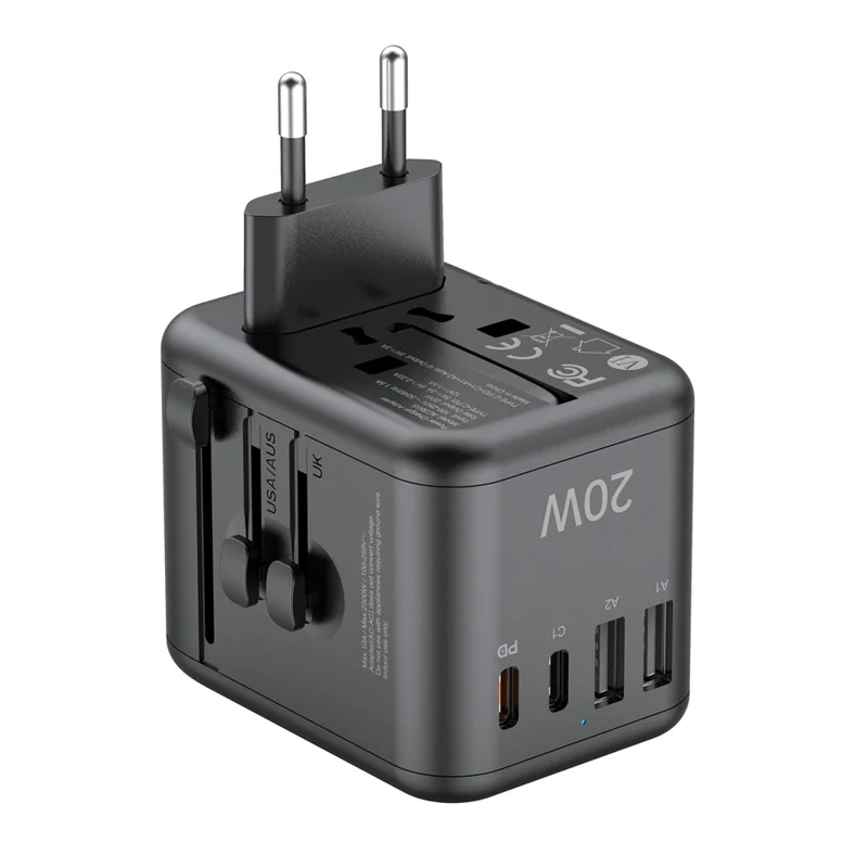 Carregador Global BUDI AC358B20 20W Adaptador de Energia de Carregamento Rápido com 2 Portas USB-C + 2 Portas USB-A