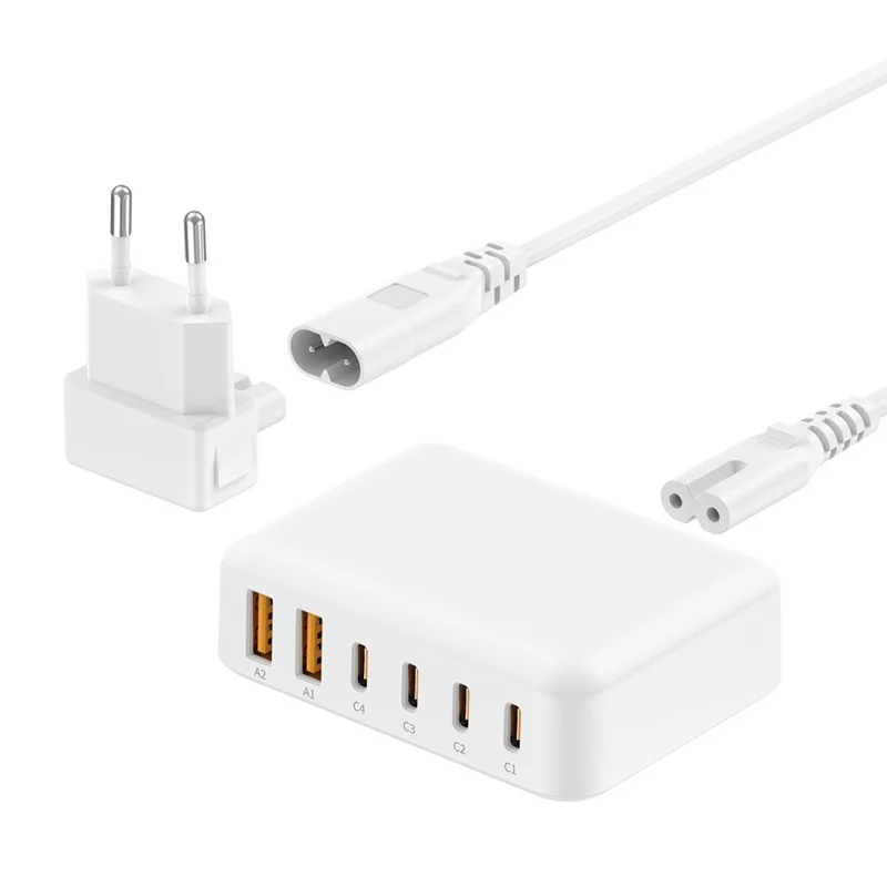 BUDI AC318EW 60W 6 Port Fast Charger 2 USB-A + 4 Type-C Travel Adapter Fast Charging with 1.5m Cable, EU Plug