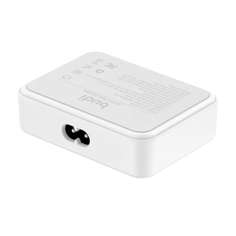 BUDI AC318EW 60W 6 Port Fast Charger 2 USB-A + 4 Type-C Travel Adapter Fast Charging with 1.5m Cable, EU Plug