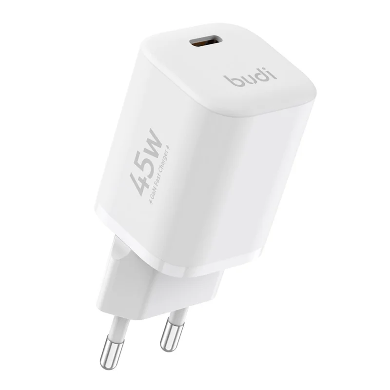 BUDI AC020EW 45W Charger Adapter Single USB-C Port GaN Fast Charging Wall Charger Compact Design, EU Plug