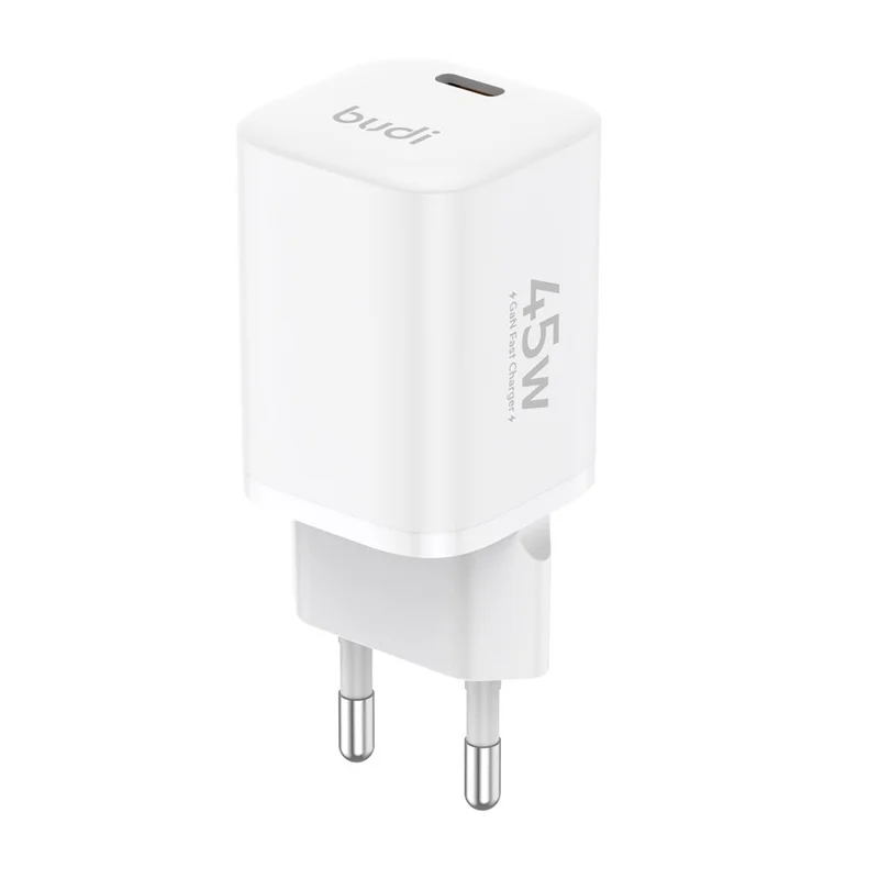 BUDI AC020EW 45W Charger Adapter Single USB-C Port GaN Fast Charging Wall Charger Compact Design, EU Plug