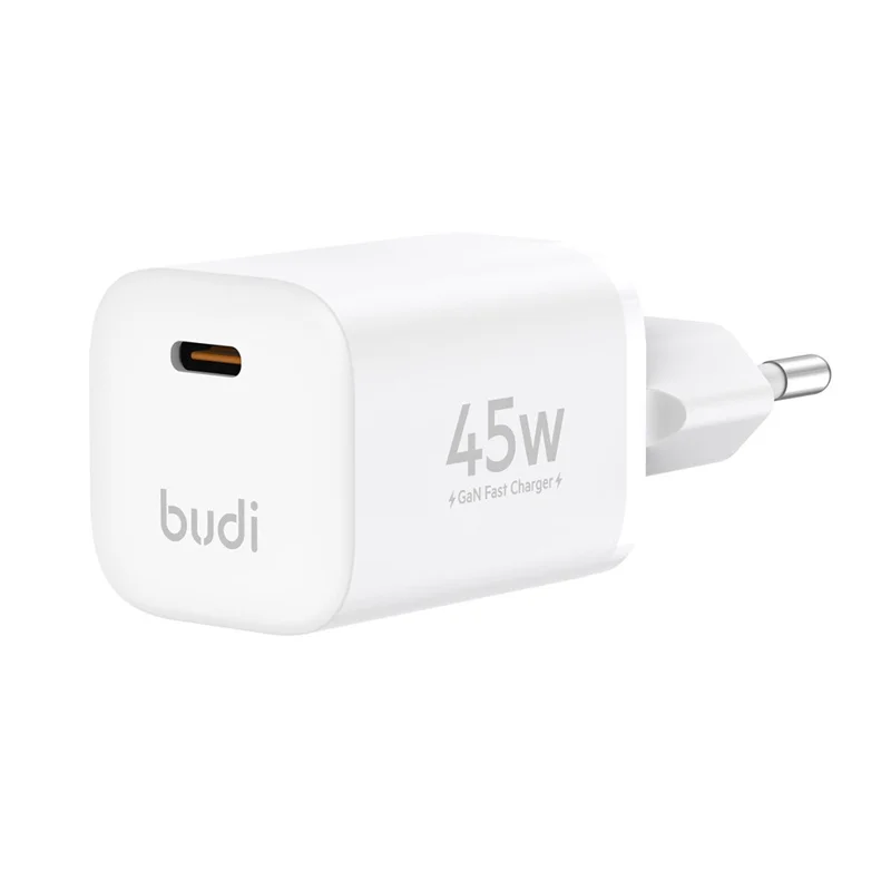 BUDI AC020EW 45W Charger Adapter Single USB-C Port GaN Fast Charging Wall Charger Compact Design, EU Plug