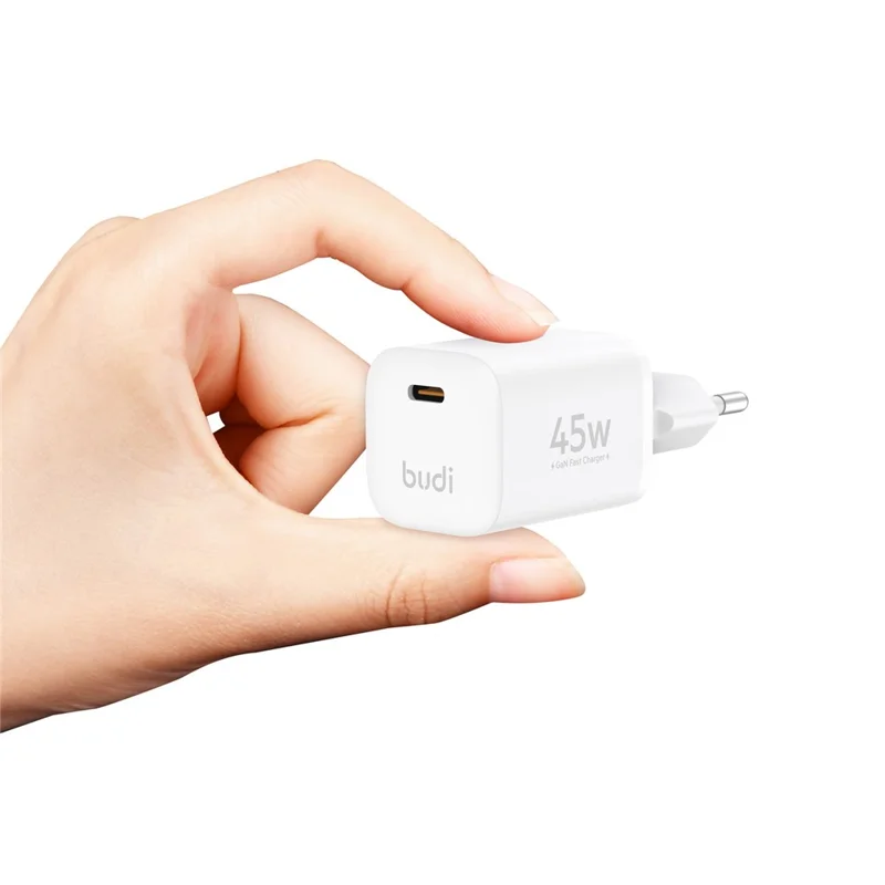 BUDI AC020EW 45W Charger Adapter Single USB-C Port GaN Fast Charging Wall Charger Compact Design, EU Plug