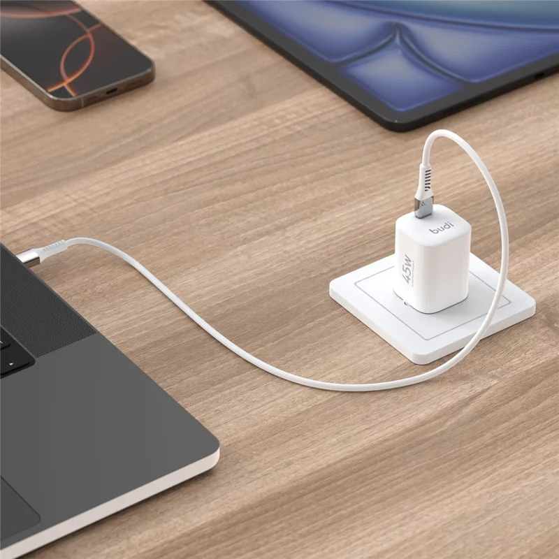 BUDI AC020EW 45W Charger Adapter Single USB-C Port GaN Fast Charging Wall Charger Compact Design, EU Plug