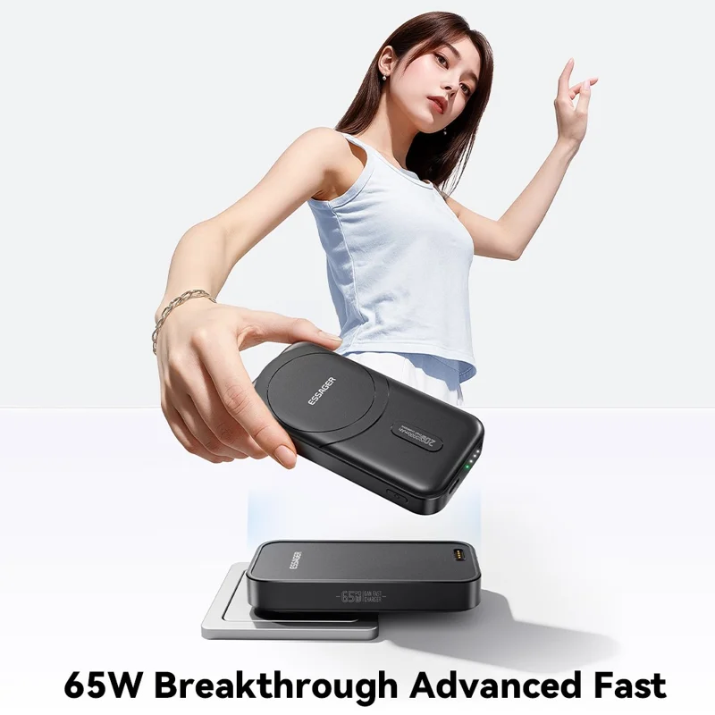 ESSAGER 3 em 1 Adaptador de Viagem Carregador Portátil 5000mAh Carregamento Rápido Carregador Portátil Magnético de Alta Capacidade - Preto / Plugue EUA