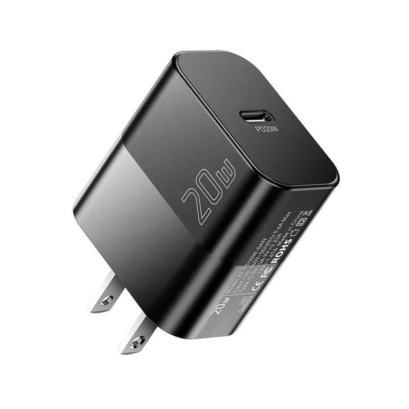 ESSAGER ABS PD 20W Wall Charger USB-C Fast Charging Mobile Phone Adapter Safe Efficient Charger - Black  /  US Plug