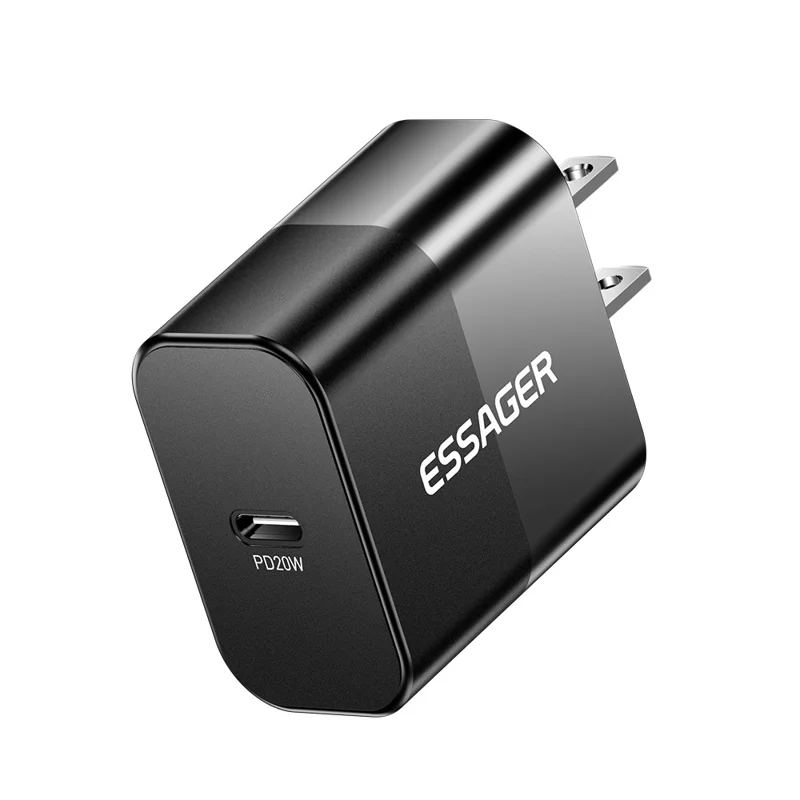 ESSAGER ABS PD 20W Wall Charger USB-C Fast Charging Mobile Phone Adapter Safe Efficient Charger - Black  /  US Plug