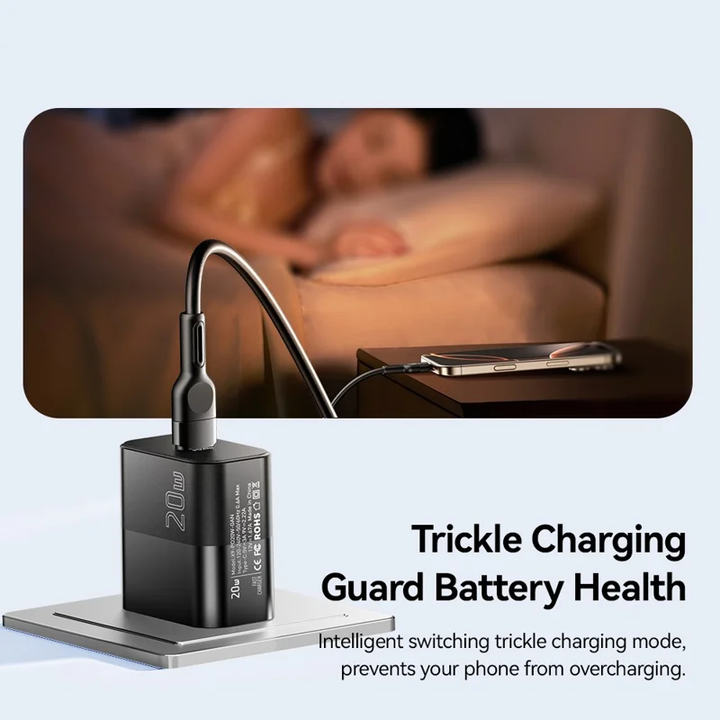 ESSAGER ABS PD 20W Wall Charger USB-C Fast Charging Mobile Phone Adapter Safe Efficient Charger - Black  /  US Plug