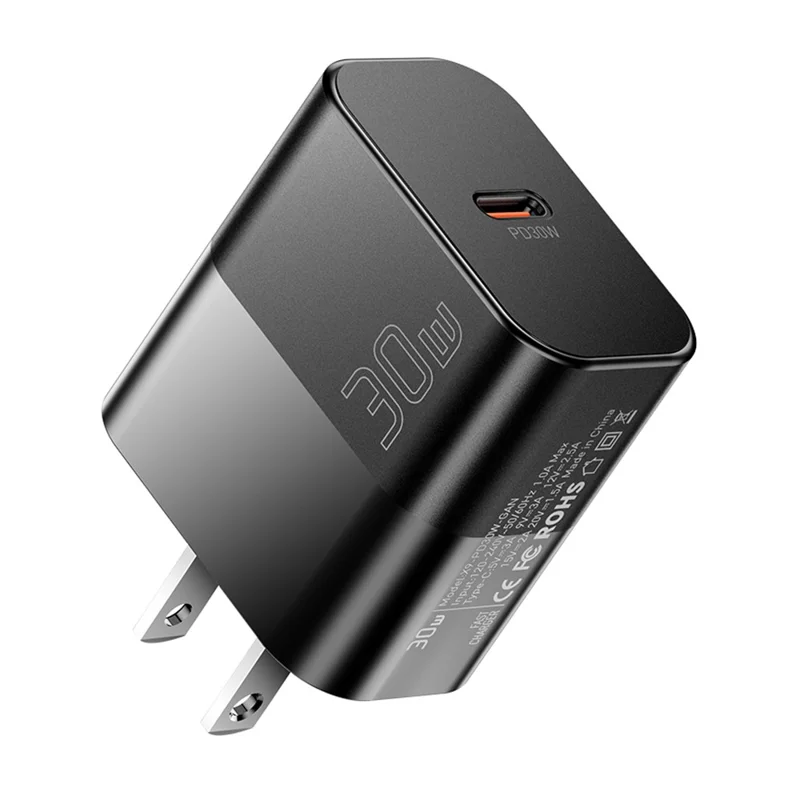 ESSAGER  ABS PD 30W Wall Charger USB-C Fast Charging Mobile Phone Adapter Safe Efficient Charger - Black  /  US Plug