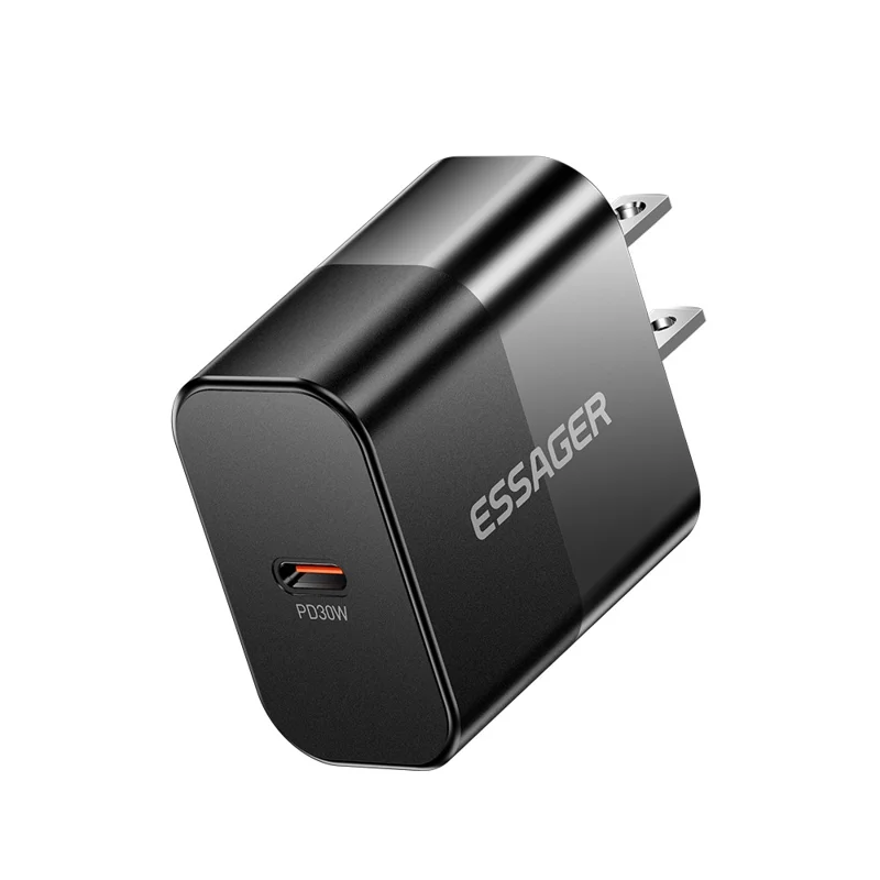 ESSAGER  ABS PD 30W Wall Charger USB-C Fast Charging Mobile Phone Adapter Safe Efficient Charger - Black  /  US Plug