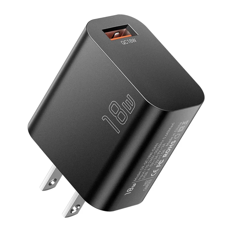 ESSAGER Max 18W Fast Charging USB Wall Charger Travel Power Adapter - Black  /  US Plug