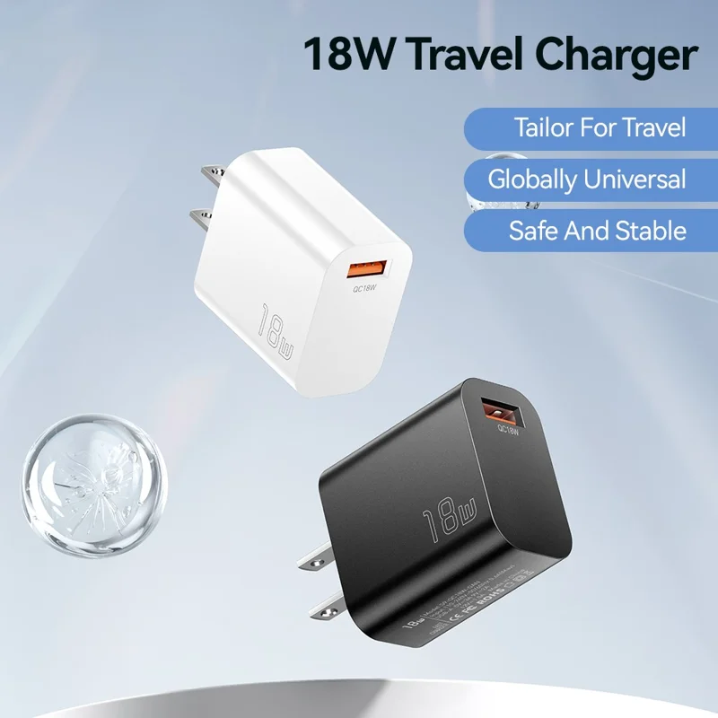 ESSAGER Max 18W Fast Charging USB Wall Charger Travel Power Adapter - Black  /  US Plug