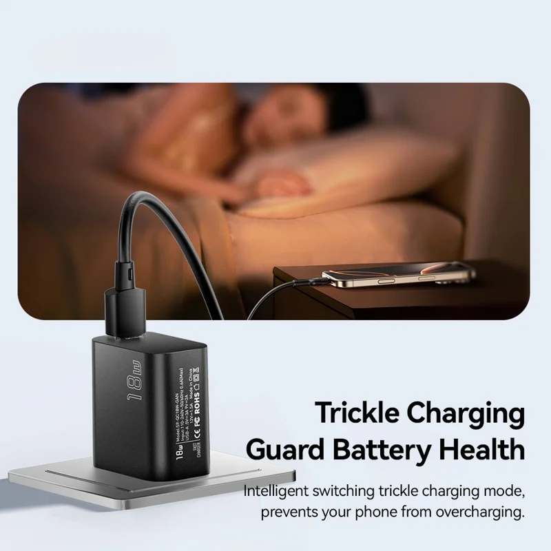 ESSAGER Max 18W Fast Charging USB Wall Charger Travel Power Adapter - Black  /  US Plug