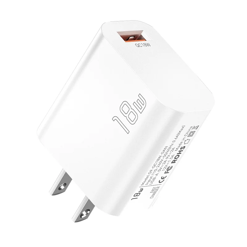 ESSAGER Max 18W Fast Charging USB Wall Charger Travel Power Adapter - White  /  US Plug