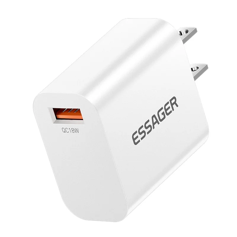 ESSAGER Max 18W Fast Charging USB Wall Charger Travel Power Adapter - White  /  US Plug