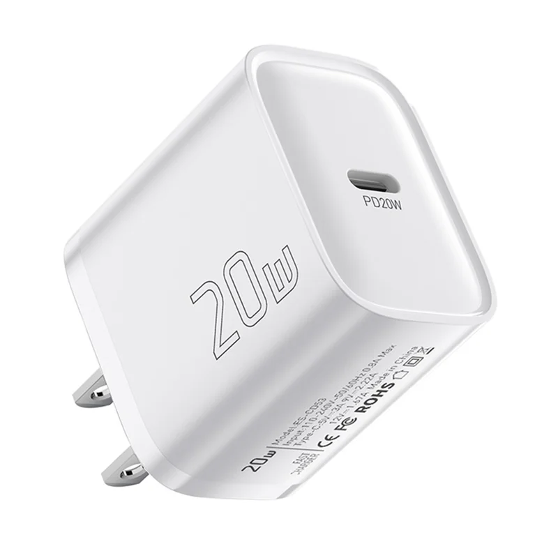 ESSAGER Max 20W USB-C Fast Charger PRO Chip Technology Power Adapter Mini Travel Charging Plug - White /  US Plug