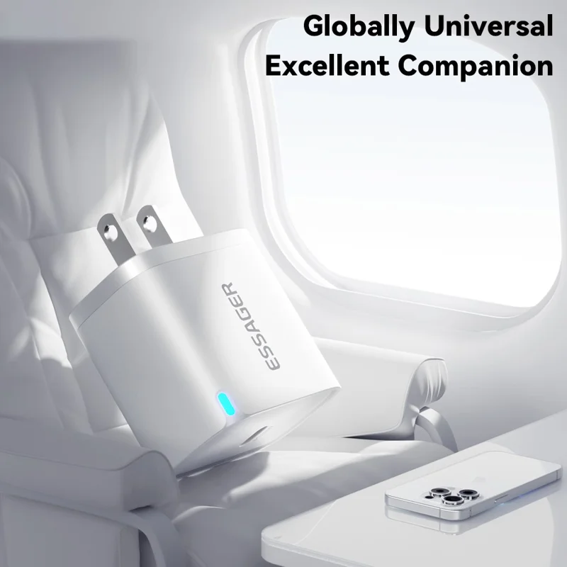ESSAGER Max 20W USB-C Fast Charger PRO Chip Technology Power Adapter Mini Travel Charging Plug - White /  US Plug