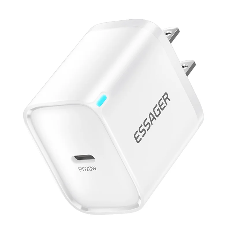 ESSAGER Max 20W USB-C Fast Charger PRO Chip Technology Power Adapter Mini Travel Charging Plug - White /  US Plug