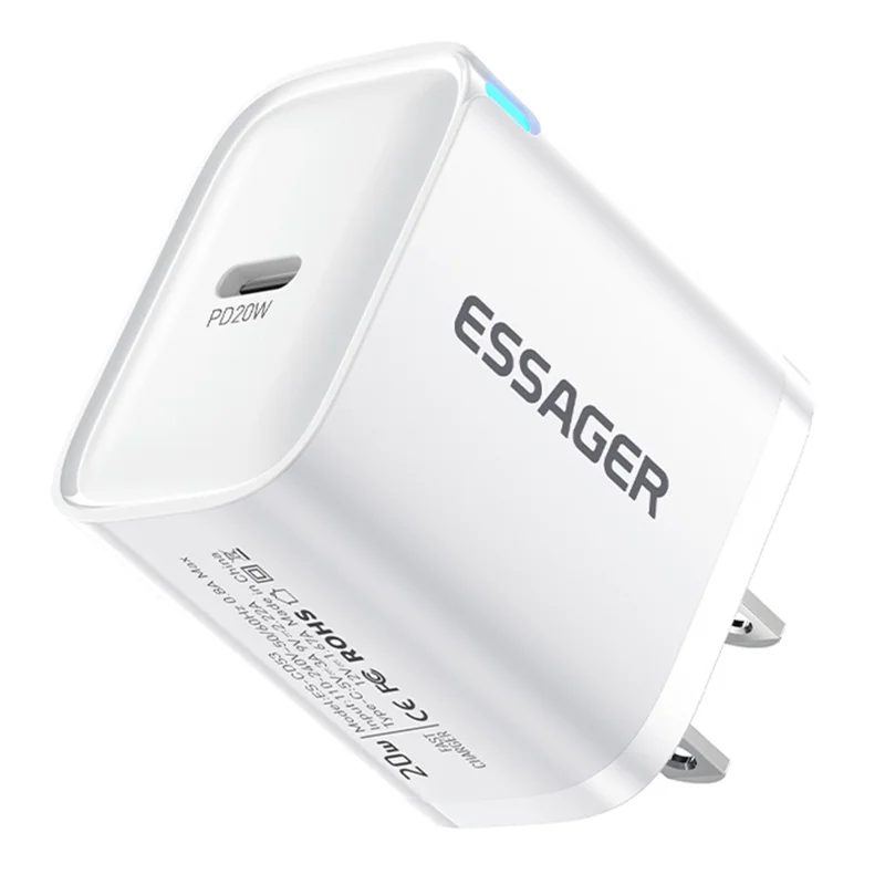 ESSAGER Max 20W USB-C Fast Charger PRO Chip Technology Power Adapter Mini Travel Charging Plug - White /  US Plug